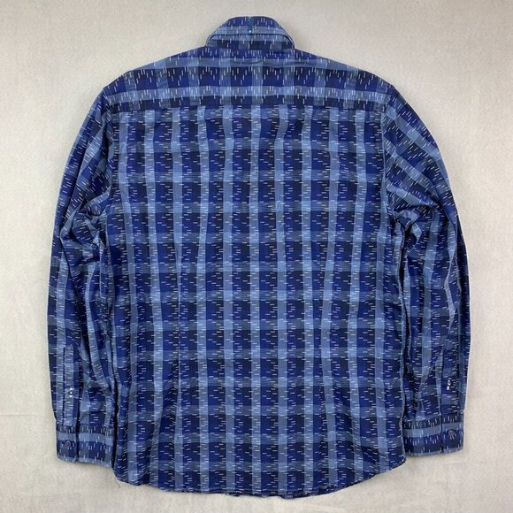 Robert Graham Mens Shirt Large Blue Plaid Button Up Long Sleeve Tailored Stretch - Picture 7 of 7